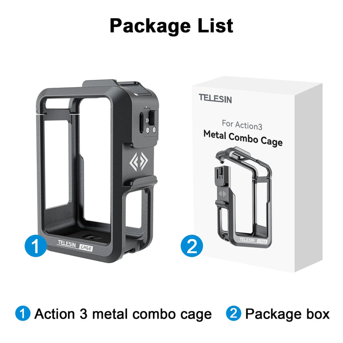 Aluminum Frame Case For Dji Action 4 / 3 Quick Release Mount Cold Shoe Full Protection