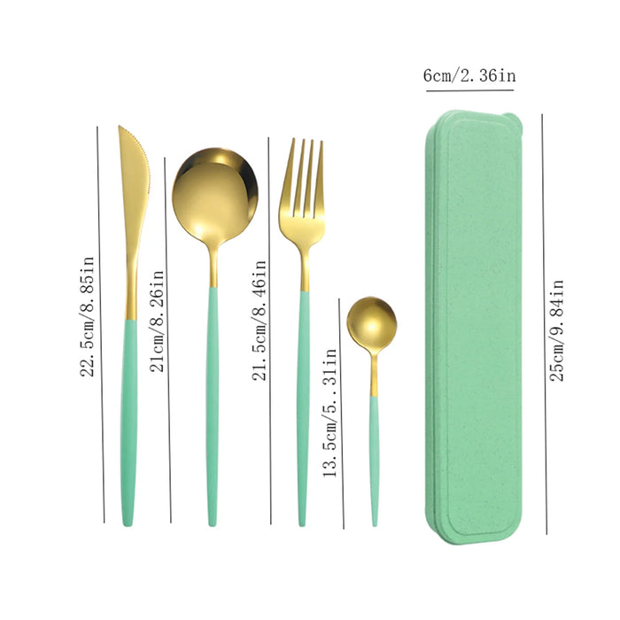 4 Piece Green Stainless Steel Tableware Set