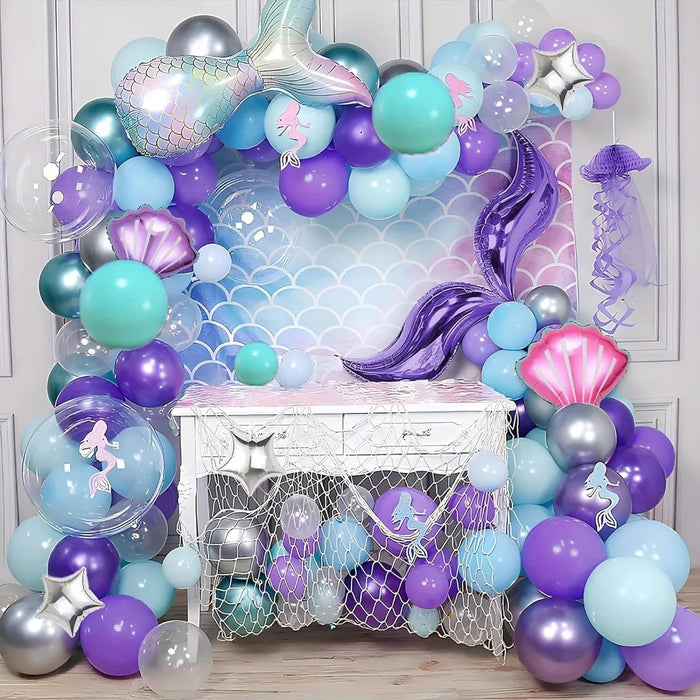 127Pcs Mermaid Balloon Garland Set - Matte Blue And Purple Suitable For Birthday Parties Summer Celebration Decoration