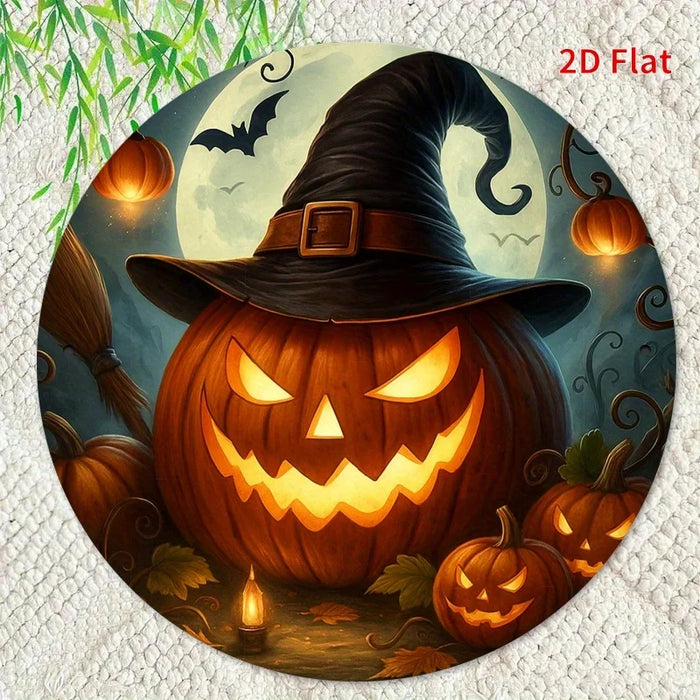 Vintage Halloween Witch & Pumpkin Lanterns Iron Sign Spooky Night Scene