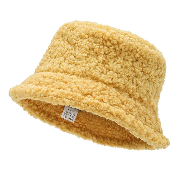 Solid Color Lambhair Bucket Hat Warm & Stylish Fishermen Cap