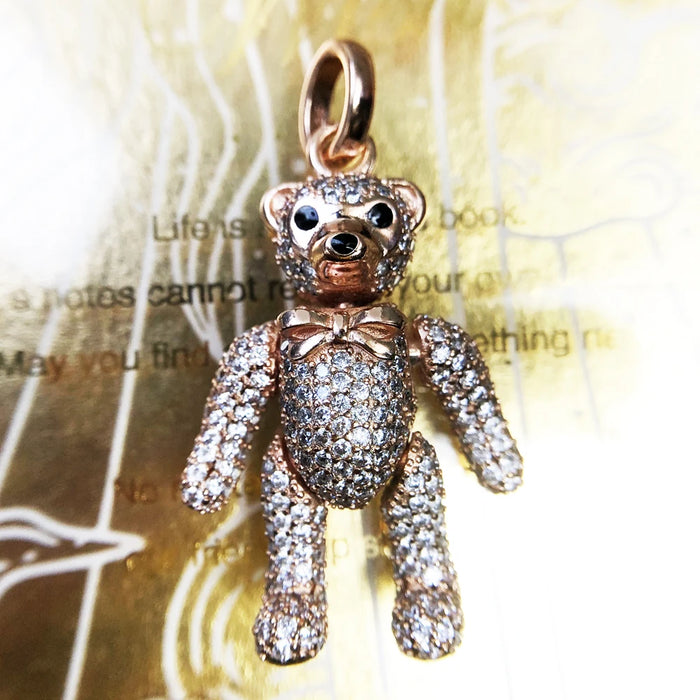 925 Sterling Silver Rose Gold Teddy Bear Pendant Cute Accessory For Women
