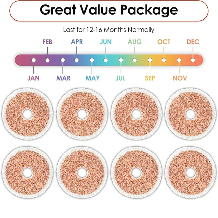 8 Pack 3764 Replacement Mop Pads Compatible With Bissell Spinwave + Vac Cordless 37643 / 3764 Hard Floor Spin Mop + Vacuum