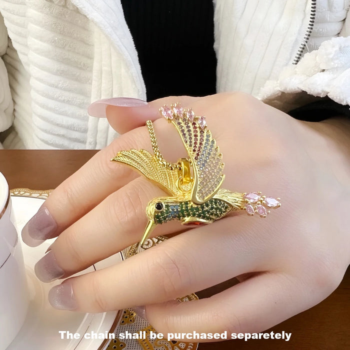 925 Sterling Silver Large Hummingbird Pendant Jewelry For Women Gold Gift Accessory 2022