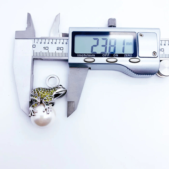 925 Sterling Silver Green Frog & Pearl Pendant Fashion Jewelry Gift