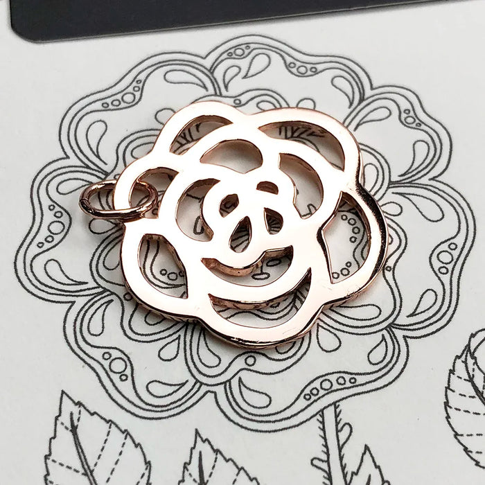 925 Sterling Silver Real Rose Gold Flower Pendant Romantic Gift For Women