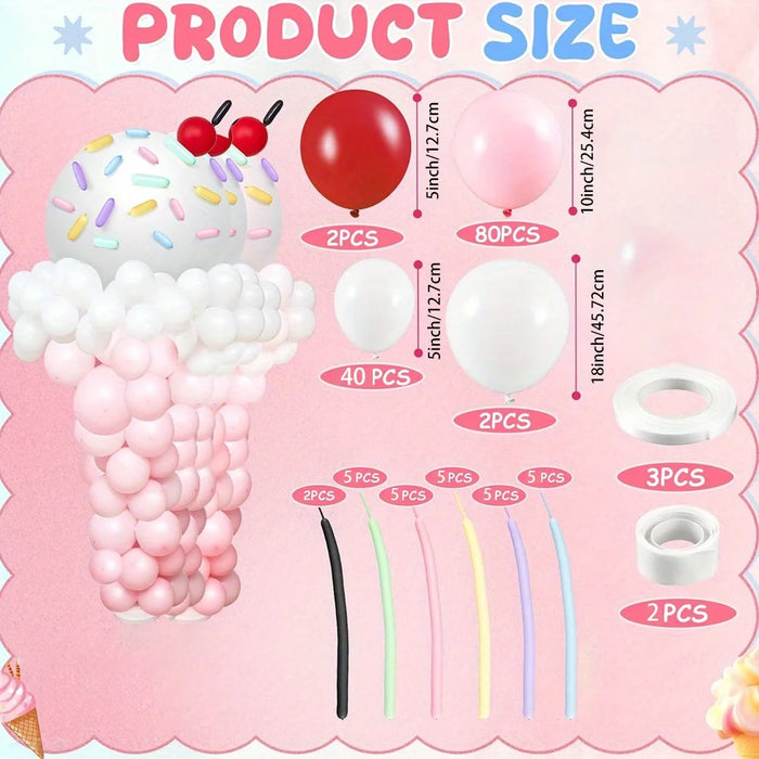 156Pcs Ice Cream Balloon Column Set Suitable For Birthdays Anniversaries Princess Theme Decoration Dessert Shop Opening Etc