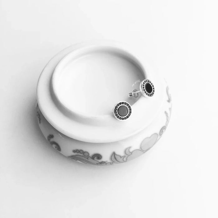 925 Sterling Silver Small Round Black Stud Earrings