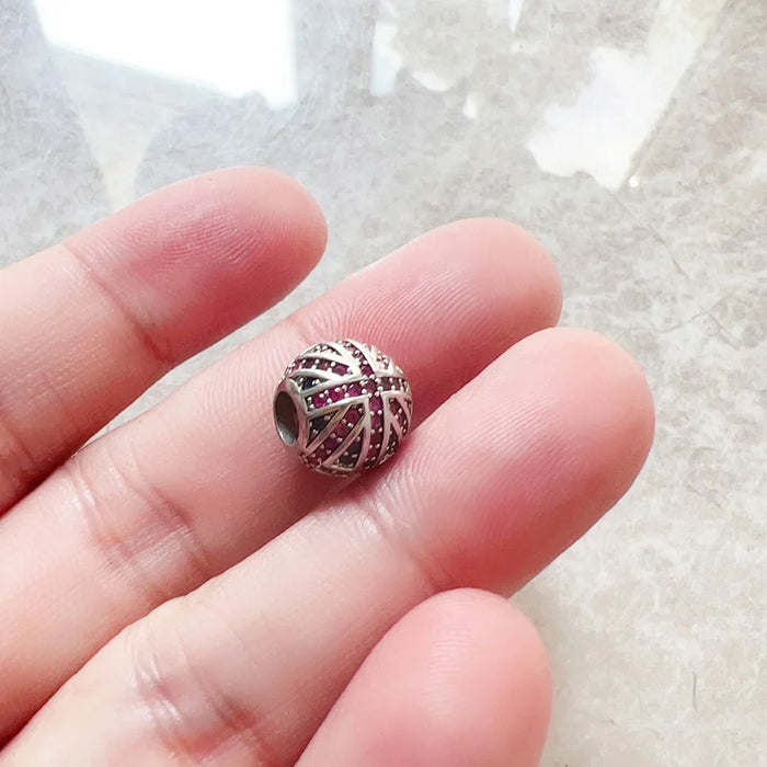 925 Sterling Silver Zircon Pave Bead Charm Europe Karma Jewelry Gift