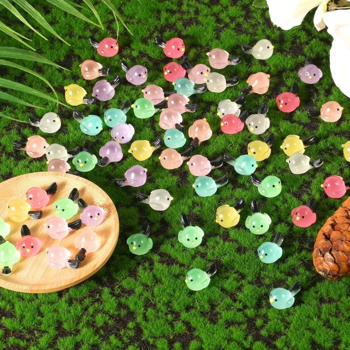 8 Colors Glow In The Dark Mini Birds Resin Figures Micro Landscape
