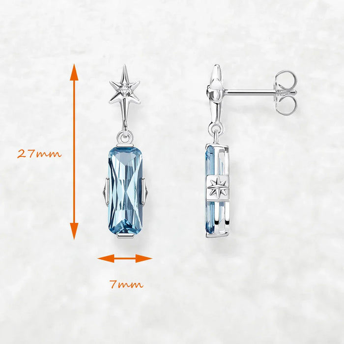 925 Sterling Silver Blue Star Stud Earrings Real