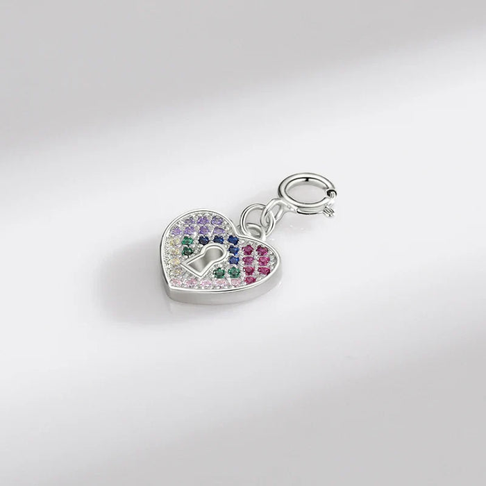 925 Sterling Silver Rainbow Cz Keyhole Hearts Pendant