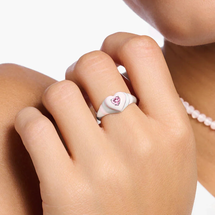 925 Sterling Silver Romantic Gift Pink Heart Ring With Real Fine Jewelry For Women
