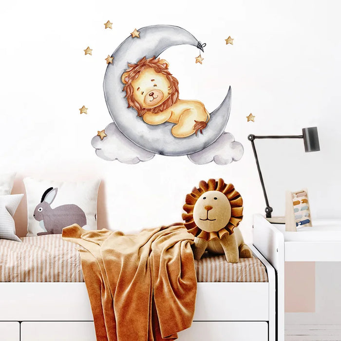 Gold Lion Sleeping On Moon Wall Stickers For Kids Room