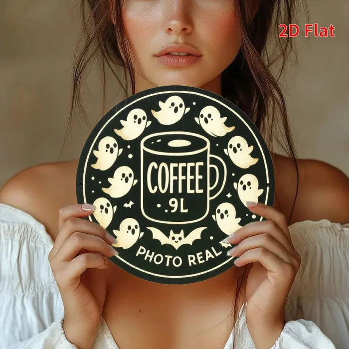 2D Flat Retro Round Iron Sign Coffee & Ghosts For Bedroom / Dining Room