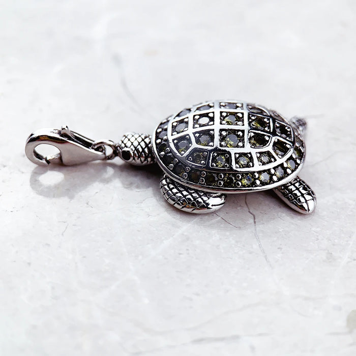 925 Sterling Silver Green Turtle Pendant Fashion Jewelry Gift For Women & Men
