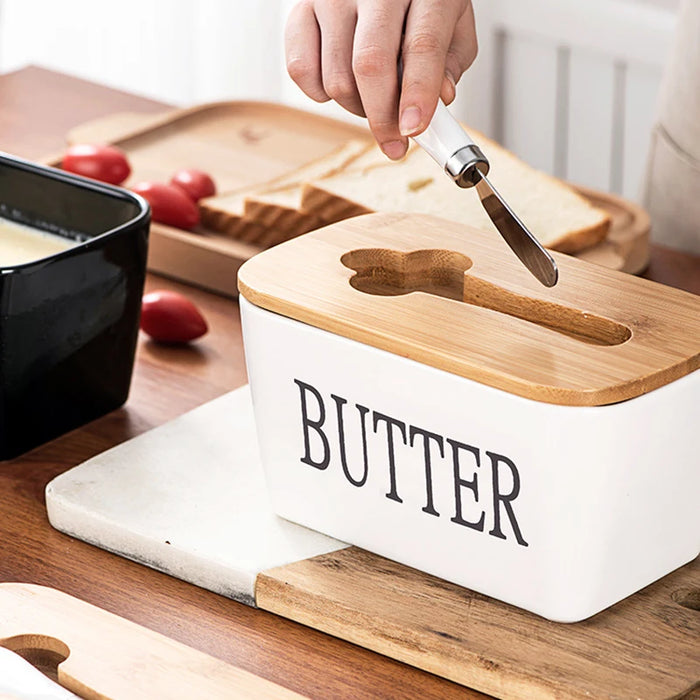Rectangular Ceramic Butter Box With Knife Sealed & Stylish