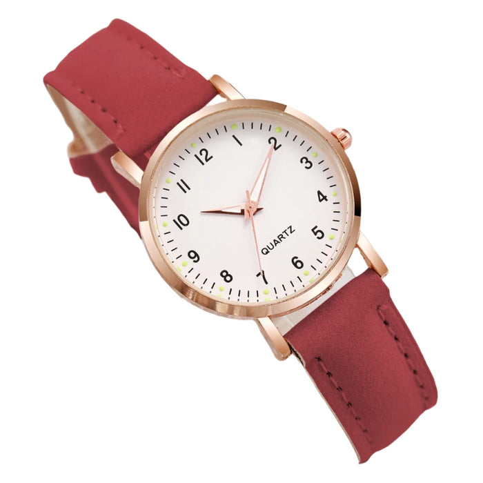 7 Piece Arabic Dial Quartz Watch Set Leather Band - Without Box