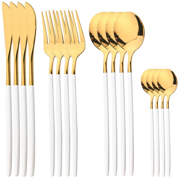 16 Piece Stainless Steel Cutlery Set With Gold Finish