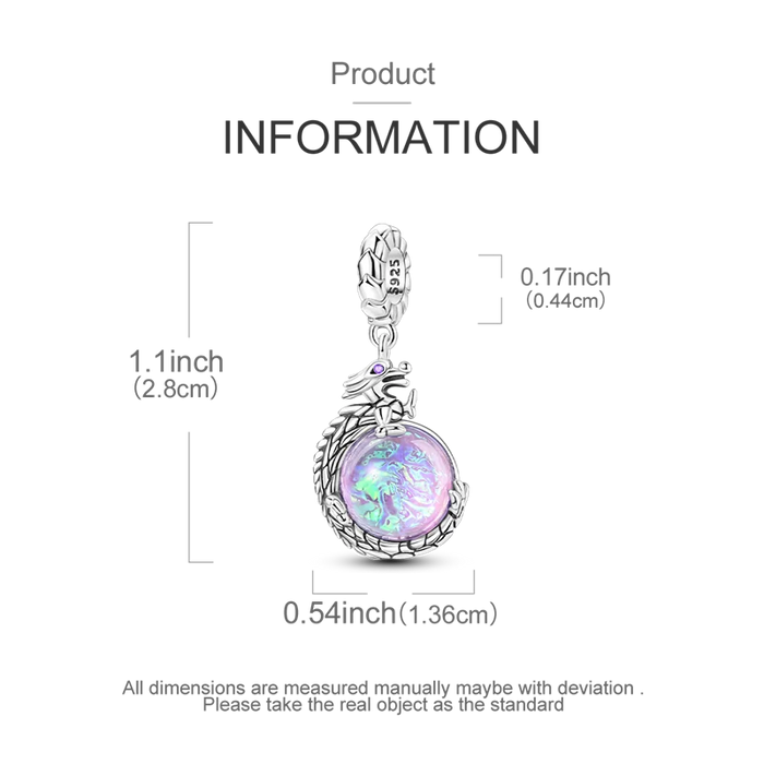 925 Sterling Silver Dragon Treasure Pendant Purple Series Fits Bracelet / Necklace Women Diy Gift