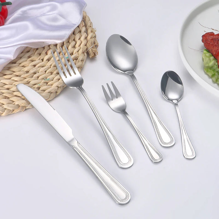 6 / 30 Piece Retro Bead Stainless Steel Tableware Set With Knife Fork And Spoon