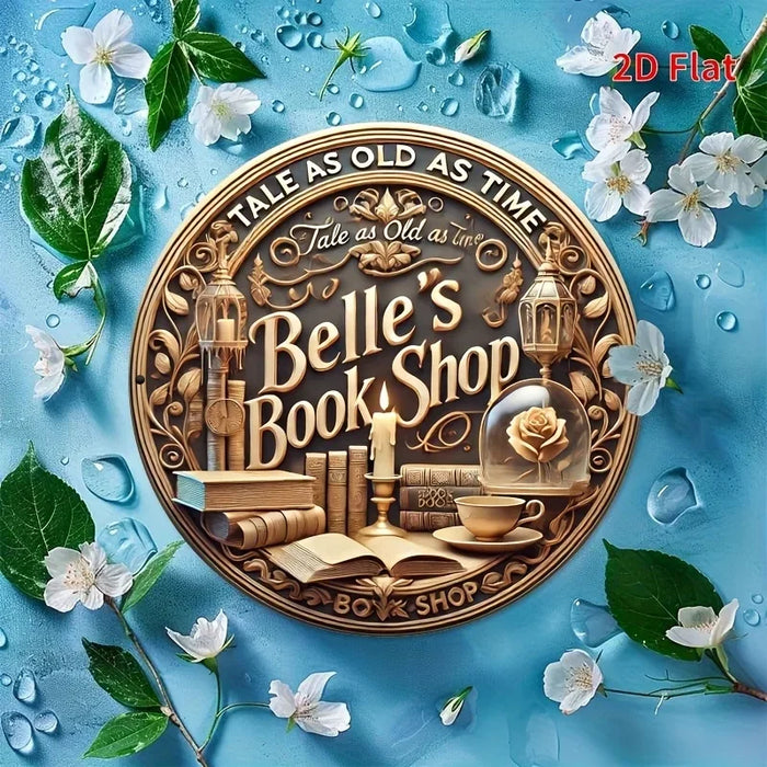 Vintage-Style Metal Wall Art Sign Cozy Cafe Design With Books Lamps