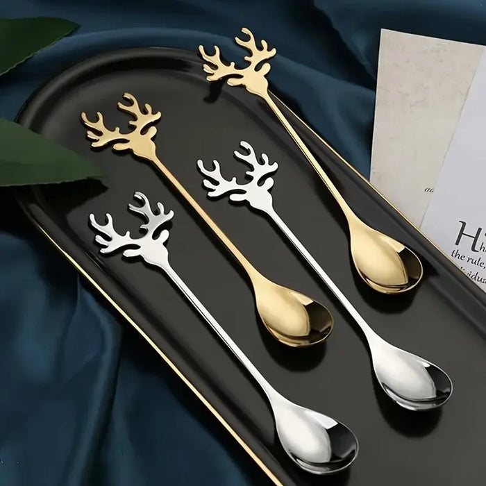 4 / 8 Piece Christmas Elk Stainless Steel Tableware Set