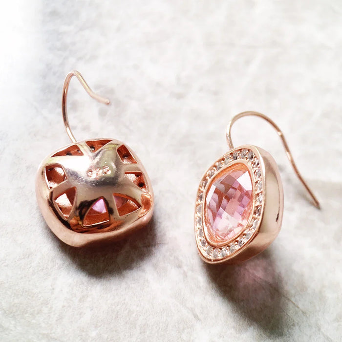 925 Sterling Silver Romantic Gift Pink Square Earrings Cosmo Europe Style Fine Jewelry For Women