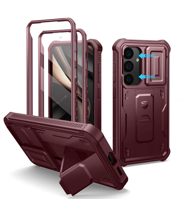 For Samsung Galaxy S25 Holder Heavy-Duty Shockproof Rugged Case With Built-In Slide Camera Case & Screen Protector