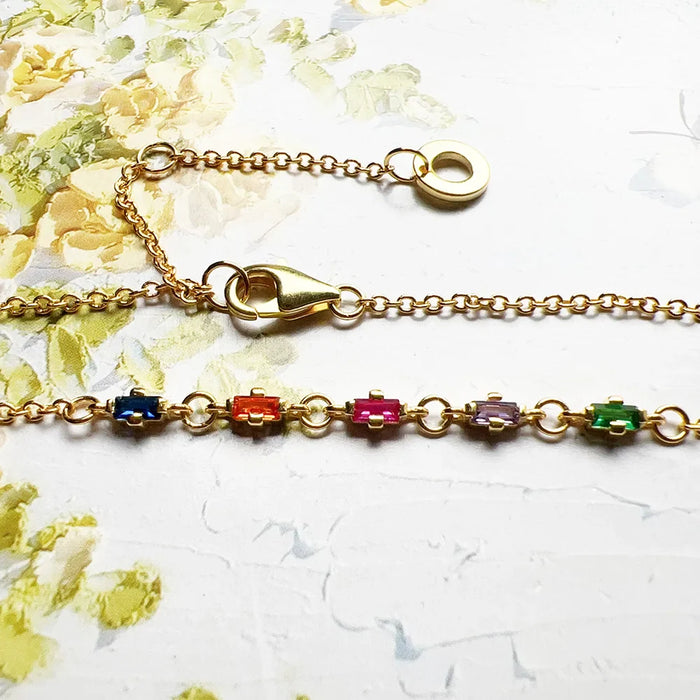 925 Sterling Silver Rainbow Stone Golden Bracelet Boho Jewelry For Women