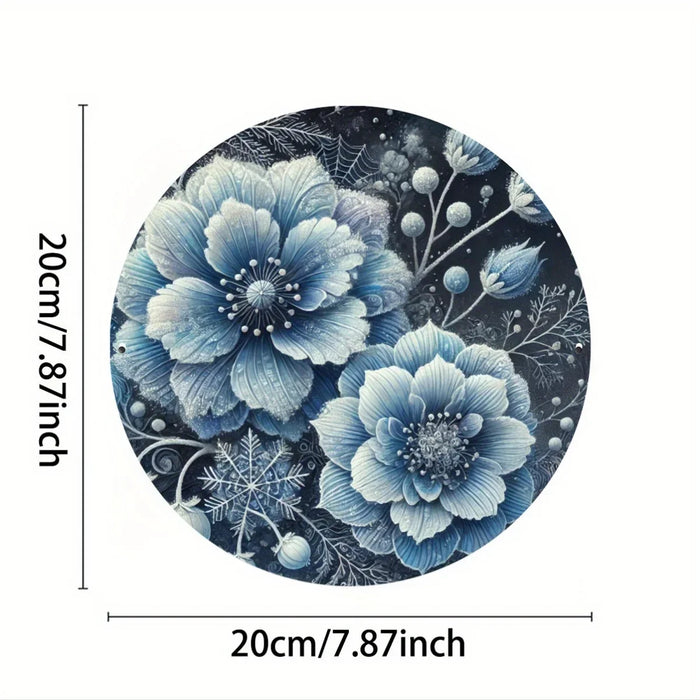 Blue Floral Wall Art 8X8 Inch Inch Iron Round Hanging Picture Garden Decor