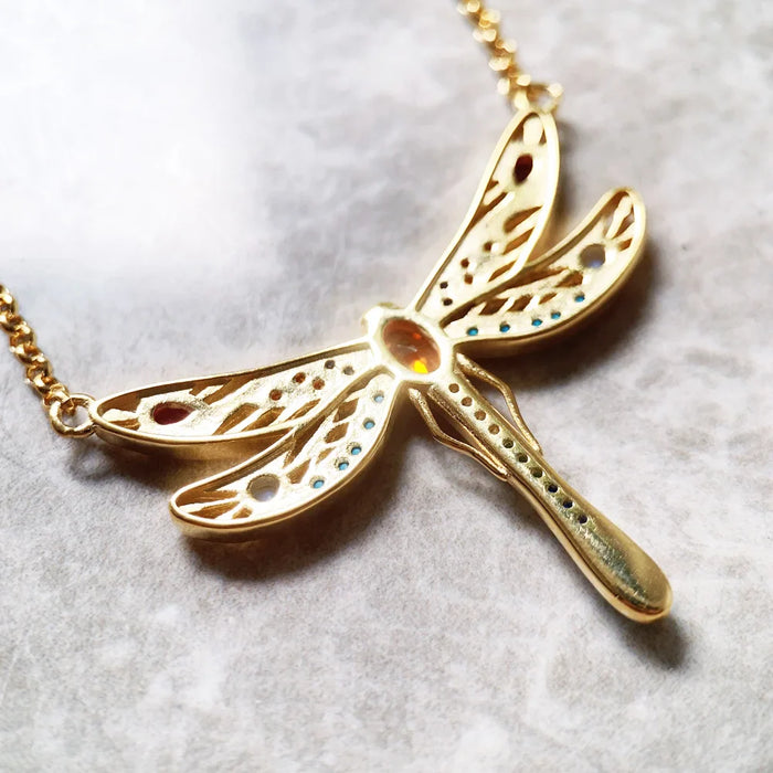 925 Sterling Silver Bohemian Dragonfly Necklace Fine Jewelry For Women