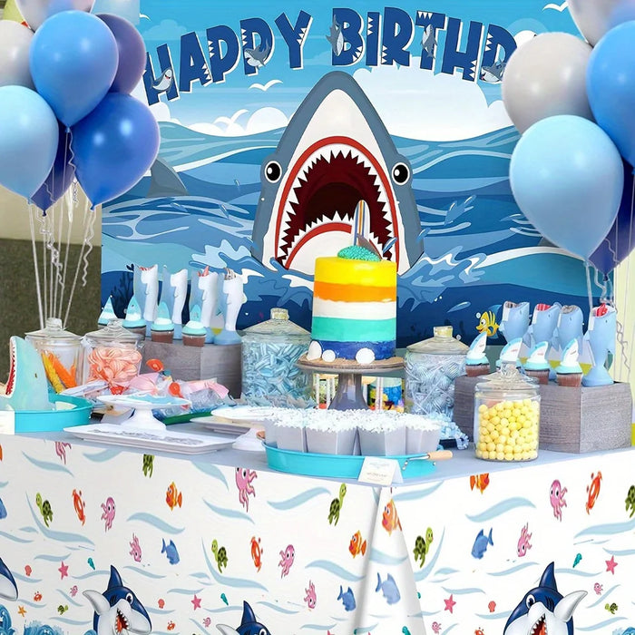 126Pcs Ocean Themed Shark Balloon Garland Arch Set - Birthday Party Blue And White Round Balloon Indoor And Outdoor Decoration