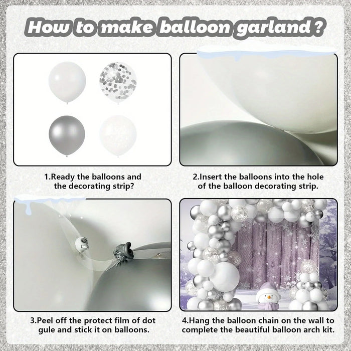 122Pcs Silver And White Snowflake Balloon Arch Set-Perfect For Birthday Parties Weddings And Winter Snowflake Themed Decorations
