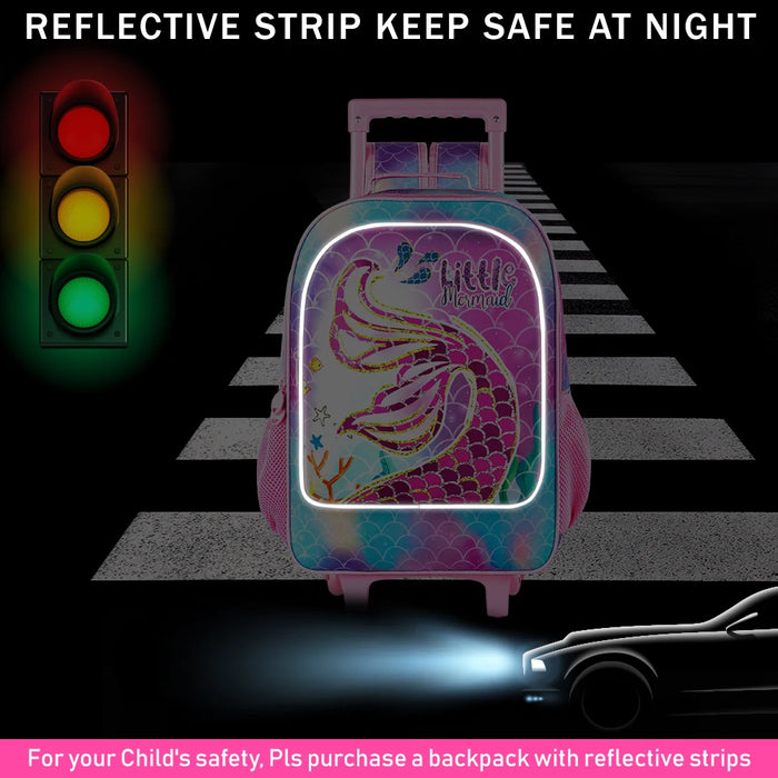 3 Piece Girls Rolling Backpack Set With Lunch Bag Mermaid