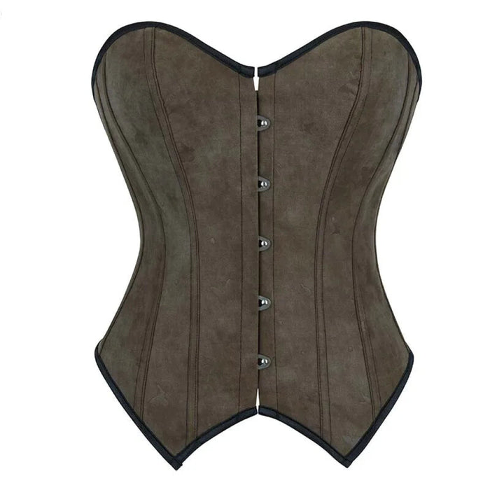 Army Green Steampunk Bustier Front Busk Back Tight Deep V-Neck Strapless Velvet Corset Top
