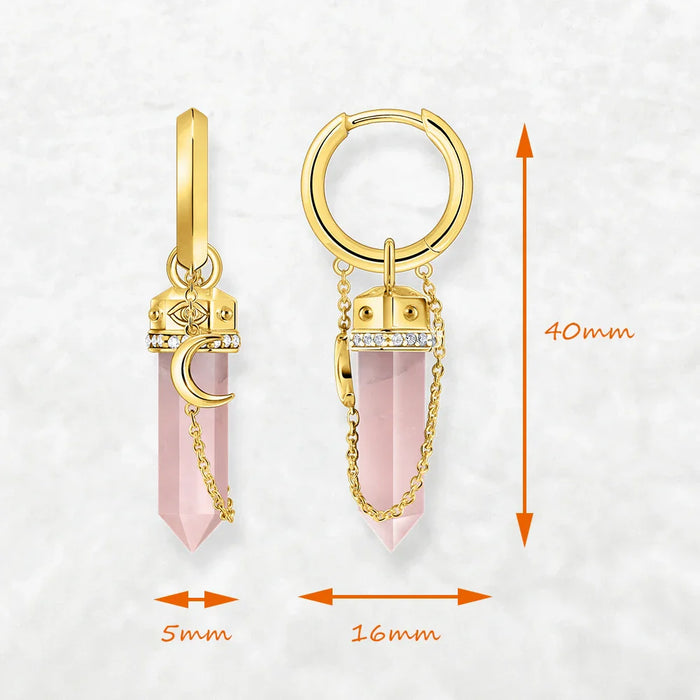 925 Sterling Silver Rose Quartz Hexagonal Hoop Earrings