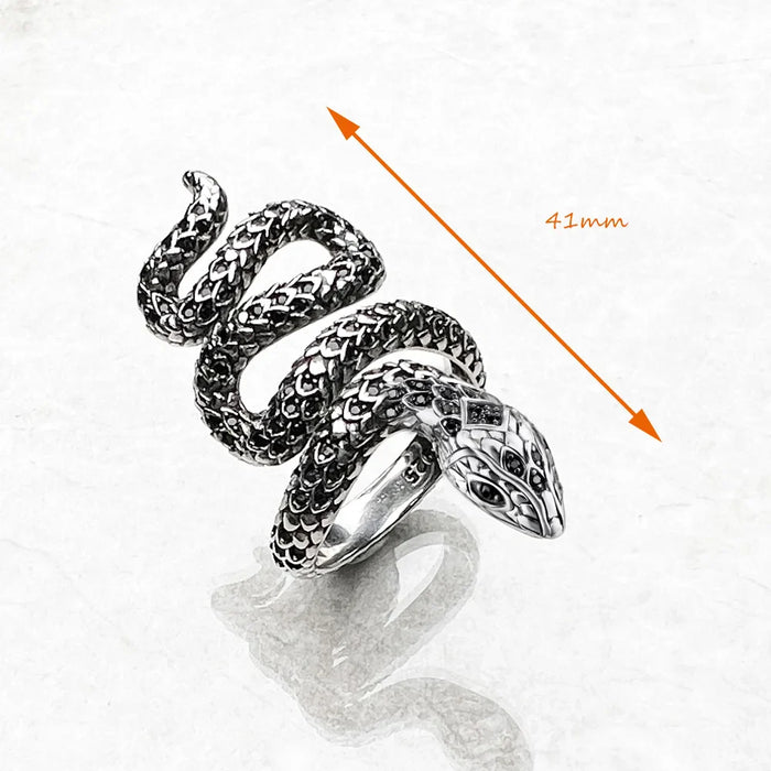 925 Sterling Silver Vintage Black Snake Ring Unisex Talisman