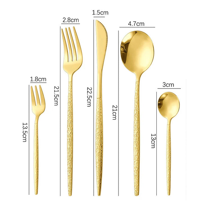 30 Piece Gold Hammered Stainless Steel Cutlery Set Dishwasher Safe
