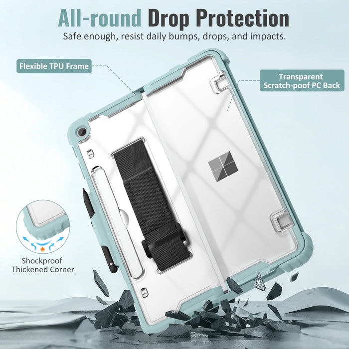 For Microsoft Surface Pro 12" 2025 All-In-One Rugged Transparent Protective Case With Pen Holder & Hand Strap