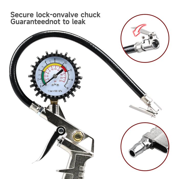 Analog Tire Inflator Gauge 0-16Bar / 0-220Psi Motorcycle & Car Repair Tool