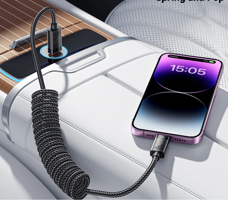 Car Spring Usb C To Lightning Cable Pd 29W Fast Charging For Apple Iphone14 13 12 11Pro Max Charger 1.8M Carplay Braided