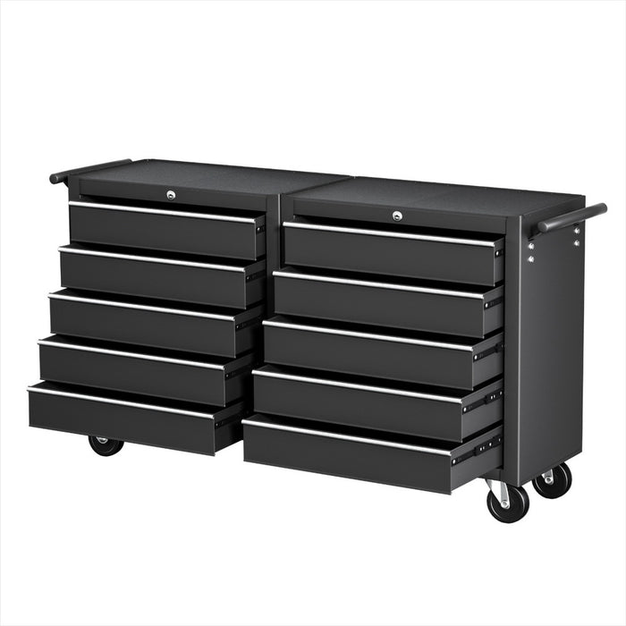 Tool Chest Trolley 10 Drawers Toolbox Storage Black