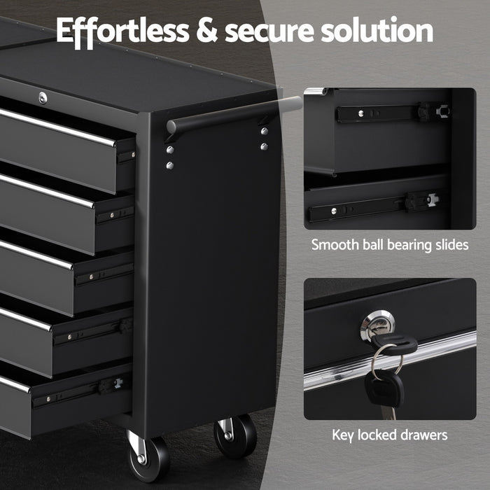 Tool Chest Trolley 10 Drawers Toolbox Storage Black