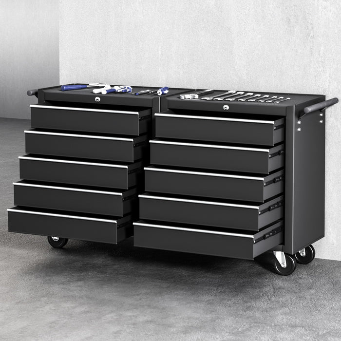 Tool Chest Trolley 10 Drawers Toolbox Storage Black