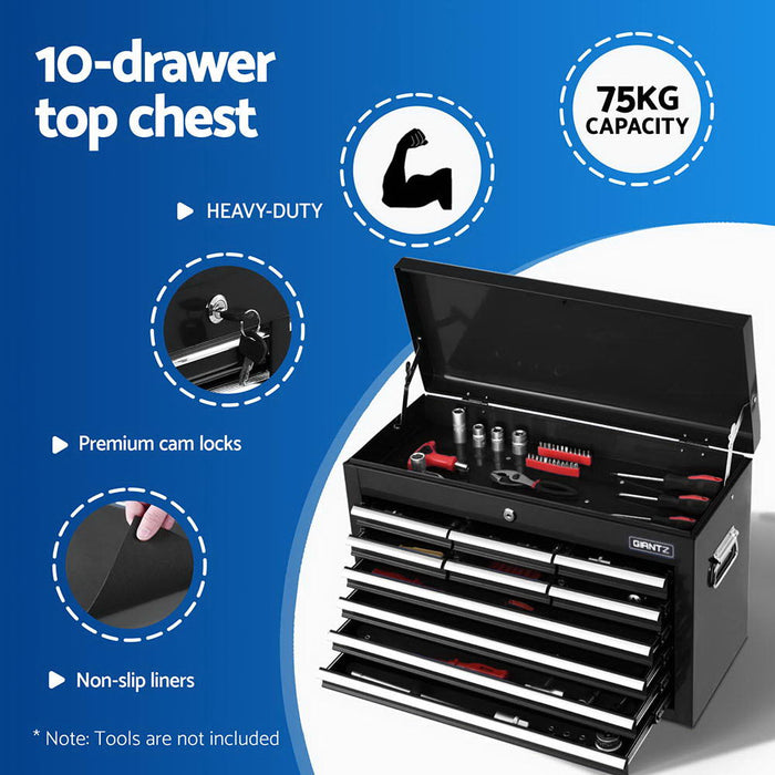 15 Drawers Tool Chest Trolley Toolbox 2-In-1 Storage Black