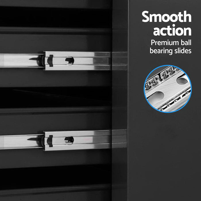 15 Drawers Tool Chest Trolley Toolbox 2-In-1 Storage Black