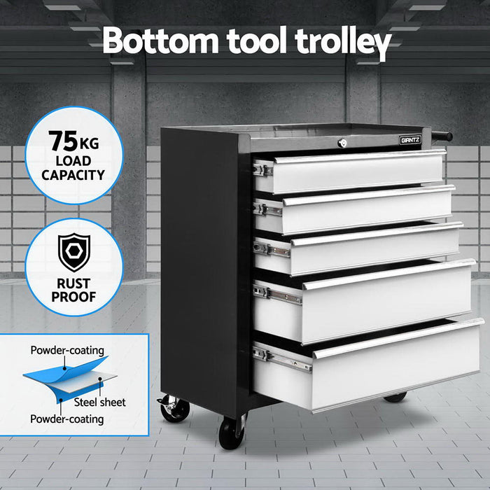 15 Drawers Tool Chest Trolley Toolbox 2-In-1 Storage Black& Grey
