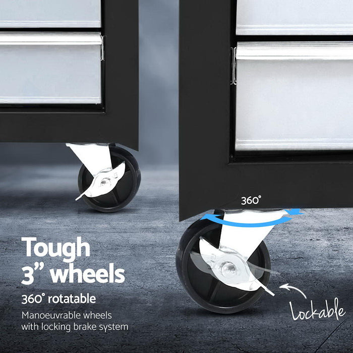 15 Drawers Tool Chest Trolley Toolbox 2-In-1 Storage Black& Grey