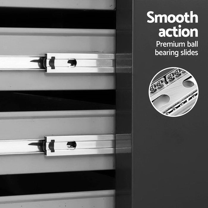 15 Drawers Tool Chest Trolley Toolbox 2-In-1 Storage Black& Grey